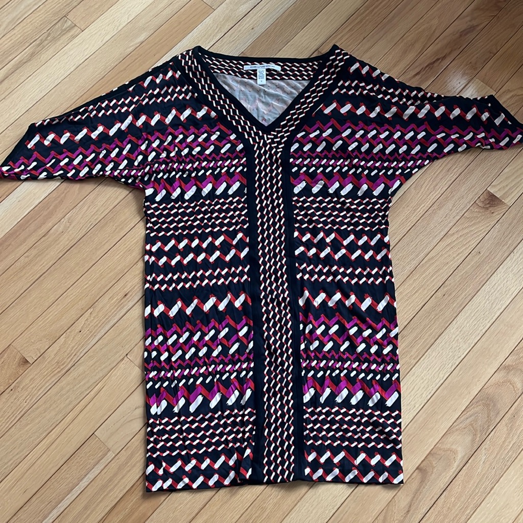 Diane Von Furstenberg Ventana Dress Size12 Silk Jersey Multicolor Vneck Like New